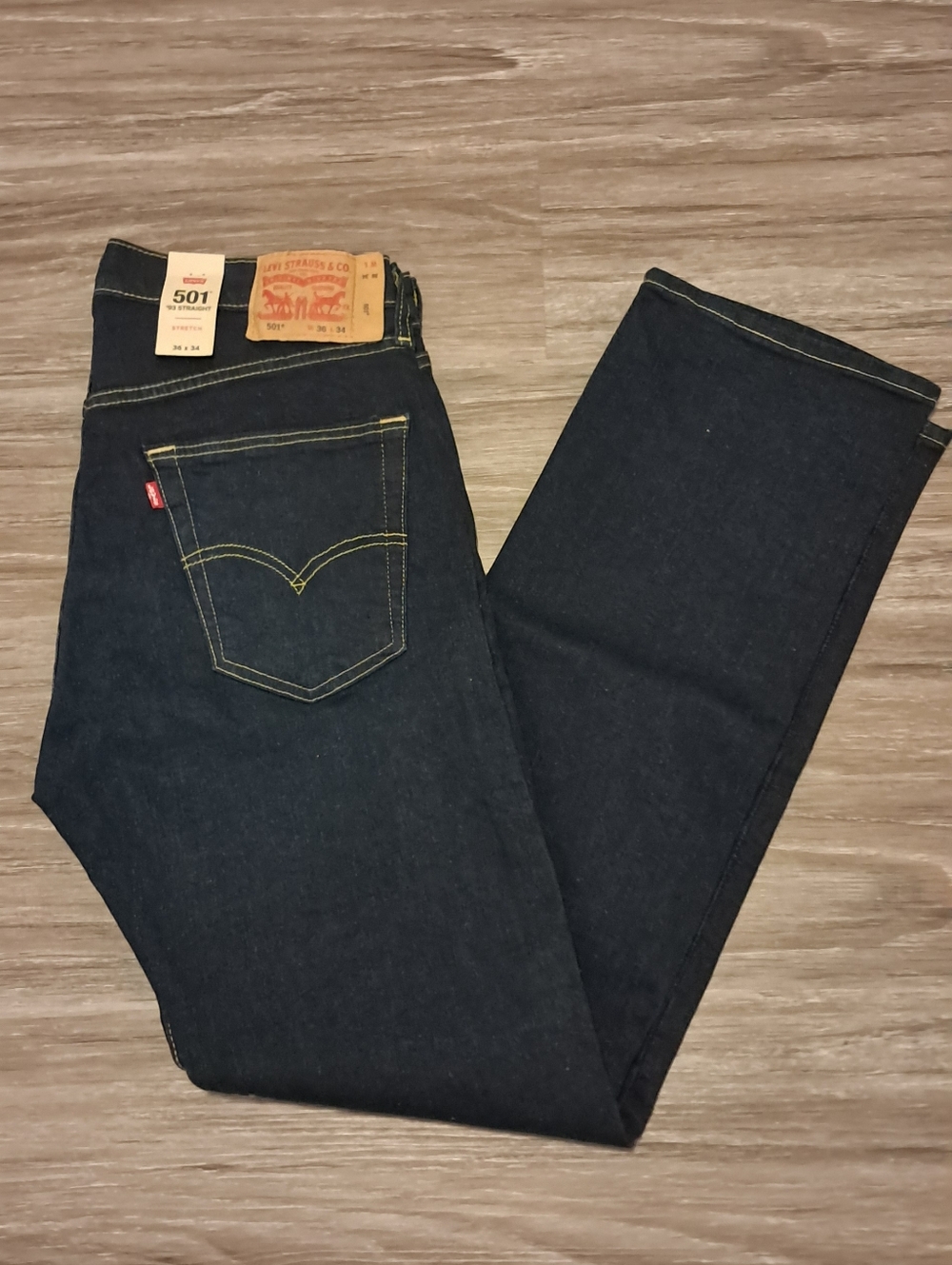 Levis 501 93 Straight Stretch Dark Wash Men's 36x34 NWT